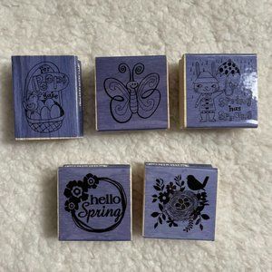 NEW Spring Themed Art Journaling Craft Rubber Stamps Set of 5
